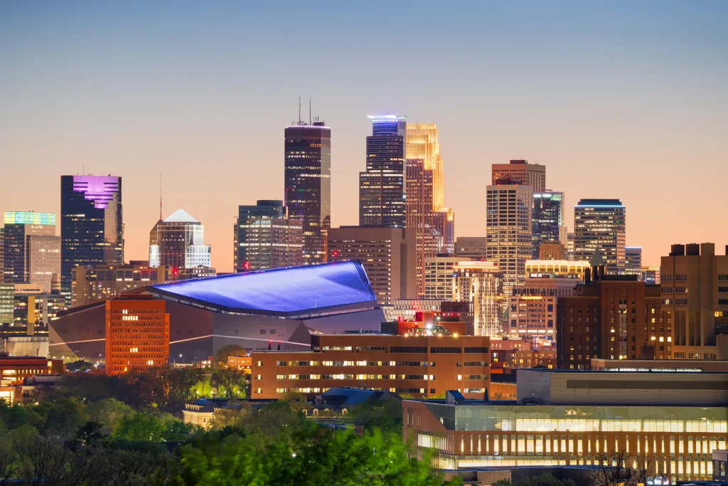 Minneapolis skyline with US Bank stadium